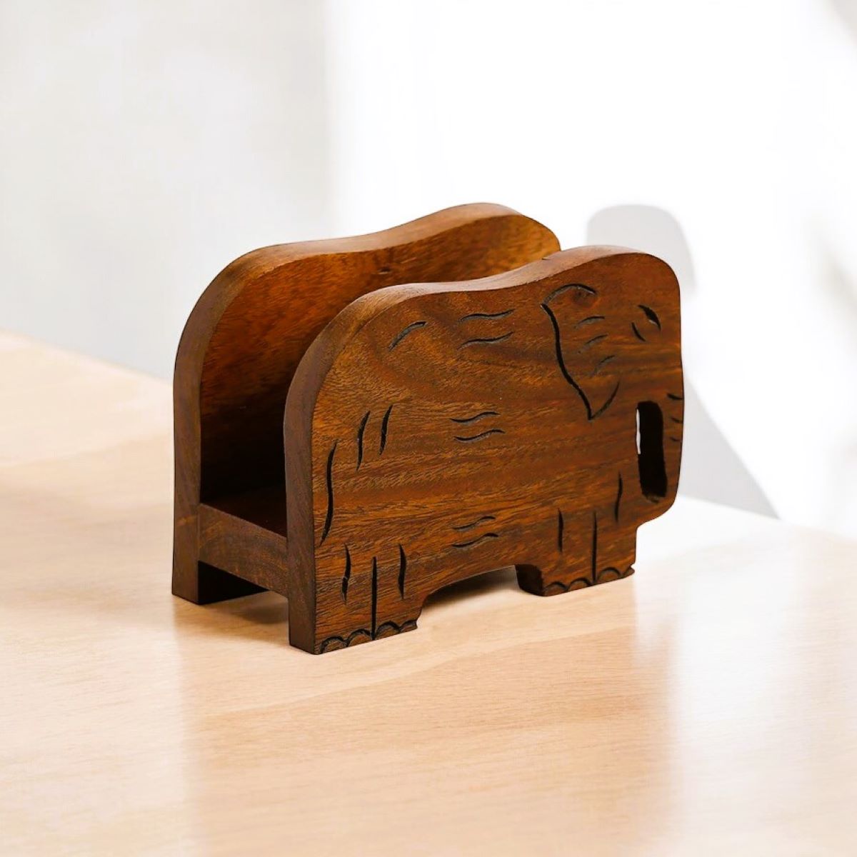 Hand-Carved Elephant Napkin Holder