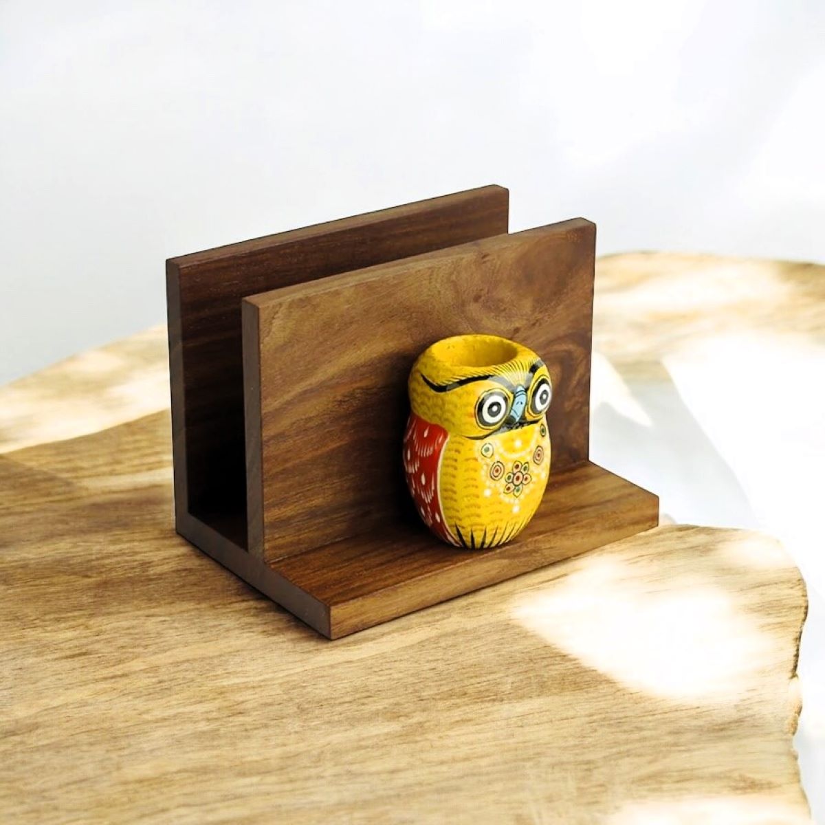 Hand Painted Owl Toothpick And Napkin Holder
