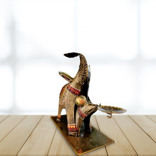 Handcrafted Metal elephant and baby candle holder