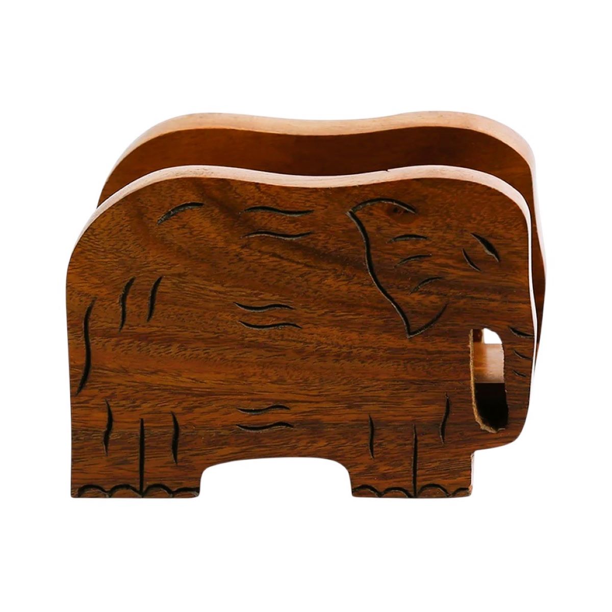 Hand-Carved Elephant Napkin Holder