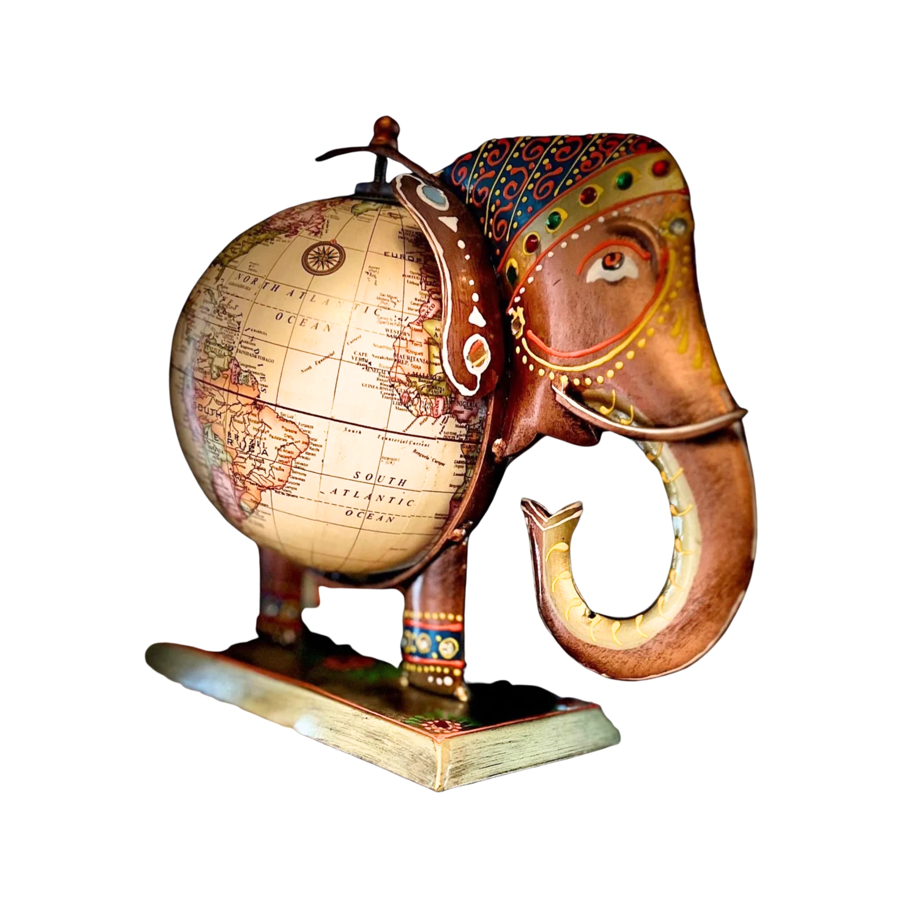 Handcrafted metal elephant globe