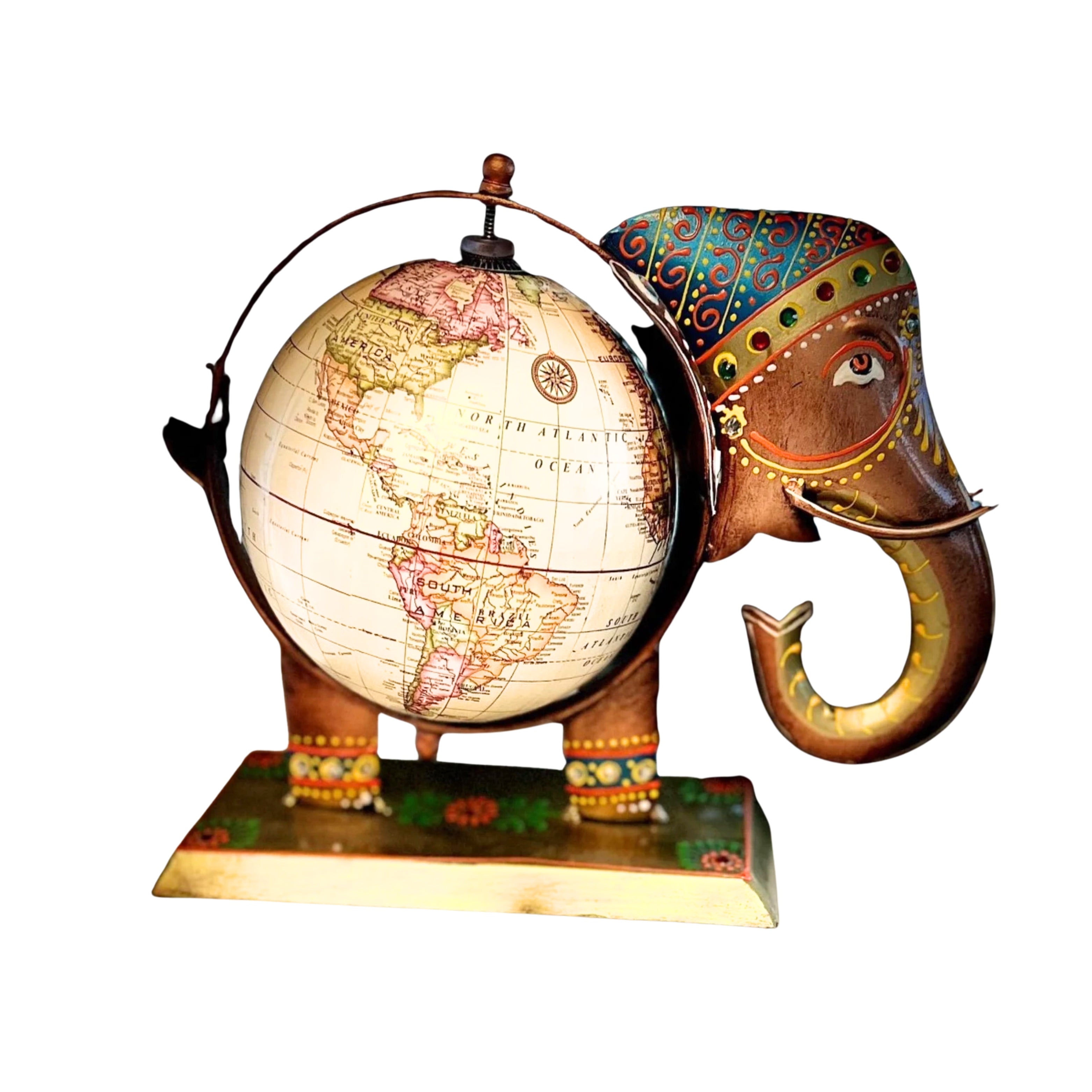 Handcrafted metal elephant globe