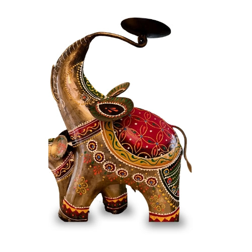 Handcrafted Metal elephant and baby candle holder