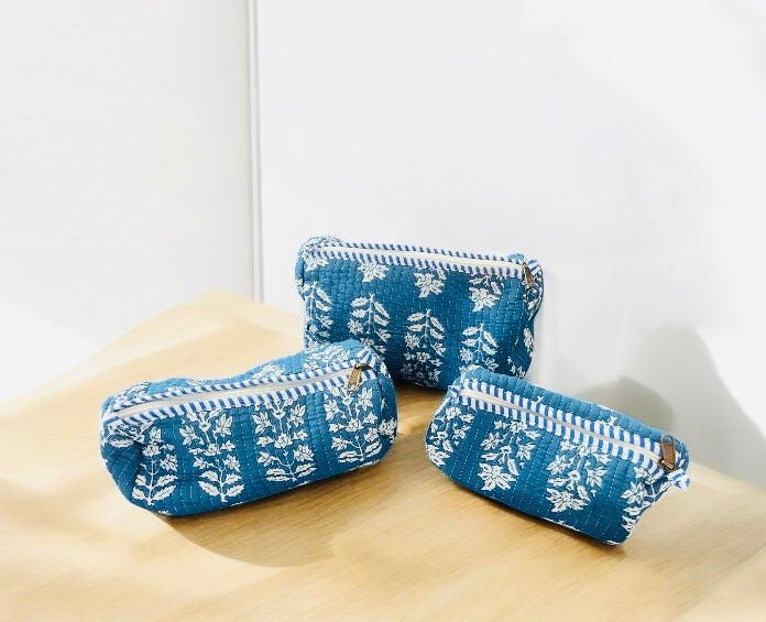 Block printing cotton pouch ( set of 3)