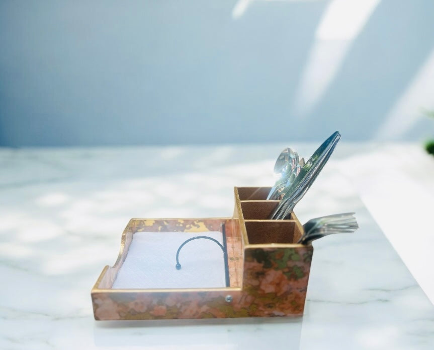 Handcrafted Wooden Cutlery and Napkin Holder