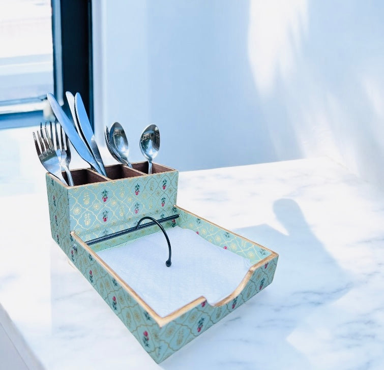Handcrafted Wooden Cutlery and Napkin Holder