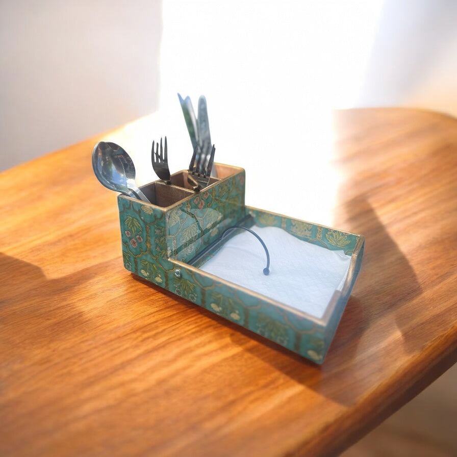 Handcrafted Wooden Cutlery and Napkin Holder